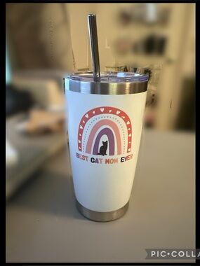Best Cat Mom Ever Rainbow Stainless Tumbler - White NEW NEVER USED